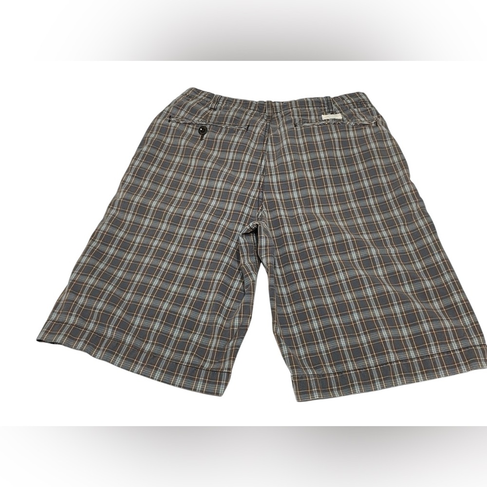 American Eagle Shorts Mens Classic Length Blue White Plaid Chino Casual Retro